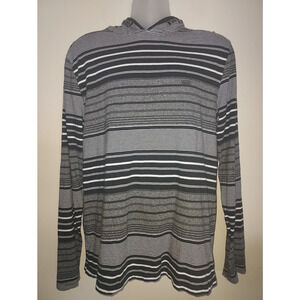 Vans Men's Hooded Shirt Large Long Sleeve Pullover Skater Striped Black Gray